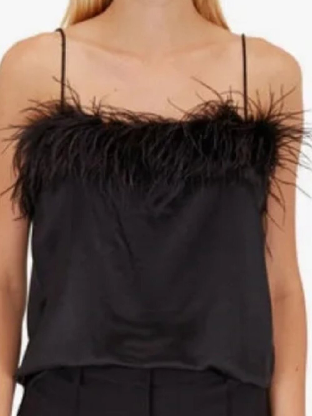 Veronica Beard Dramatic Black Ostrich Feather Trim Cami Sleeveless Top size 12